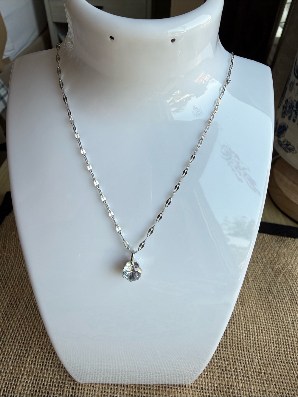 Silver Necklace with Clear Crystal Pendant - Women Jewelry - Picture 2 of 2